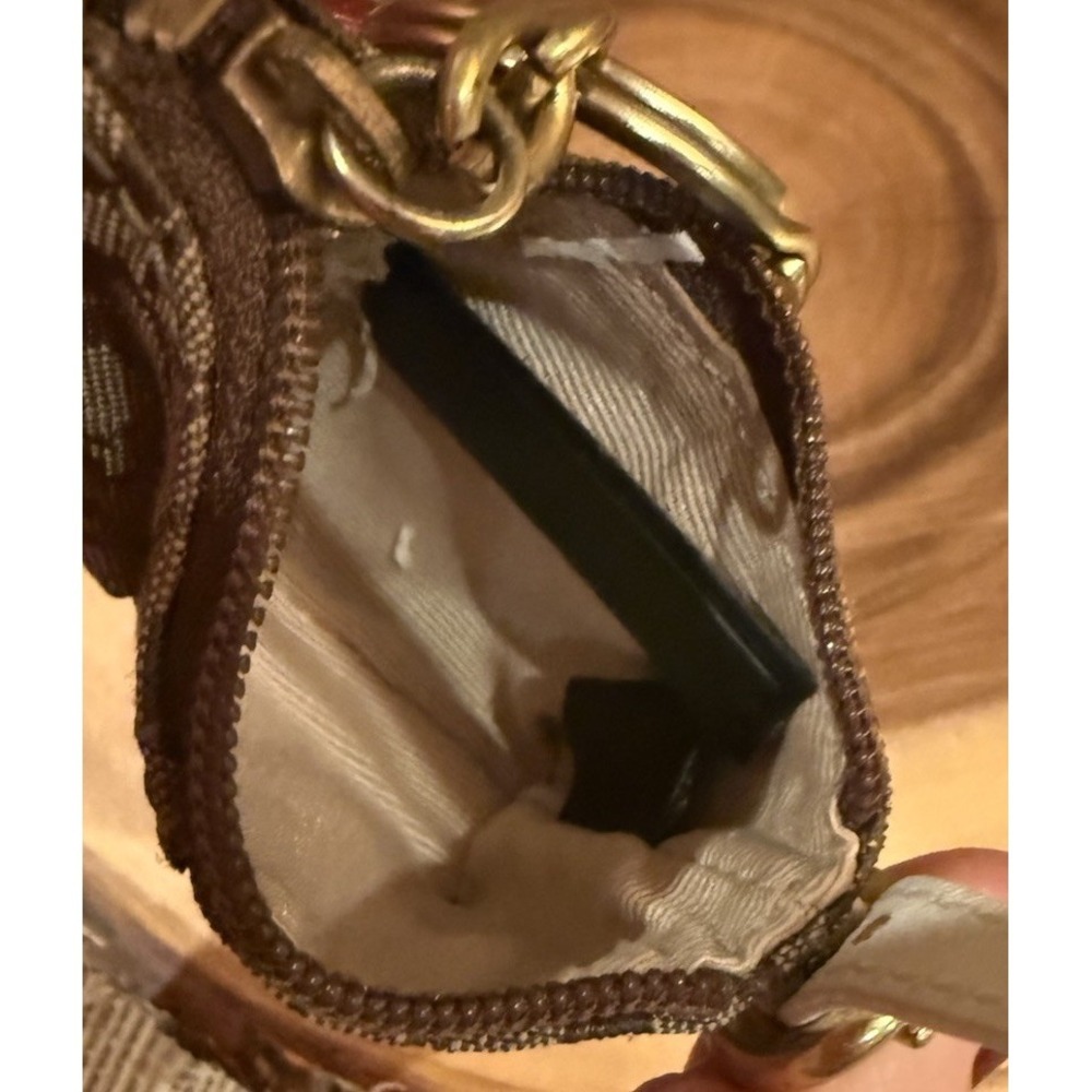 Y2K Coach‎ Mini Studded Signature Canvas White Leather Coin Purse Keychain Rare - Picture 5 of 7